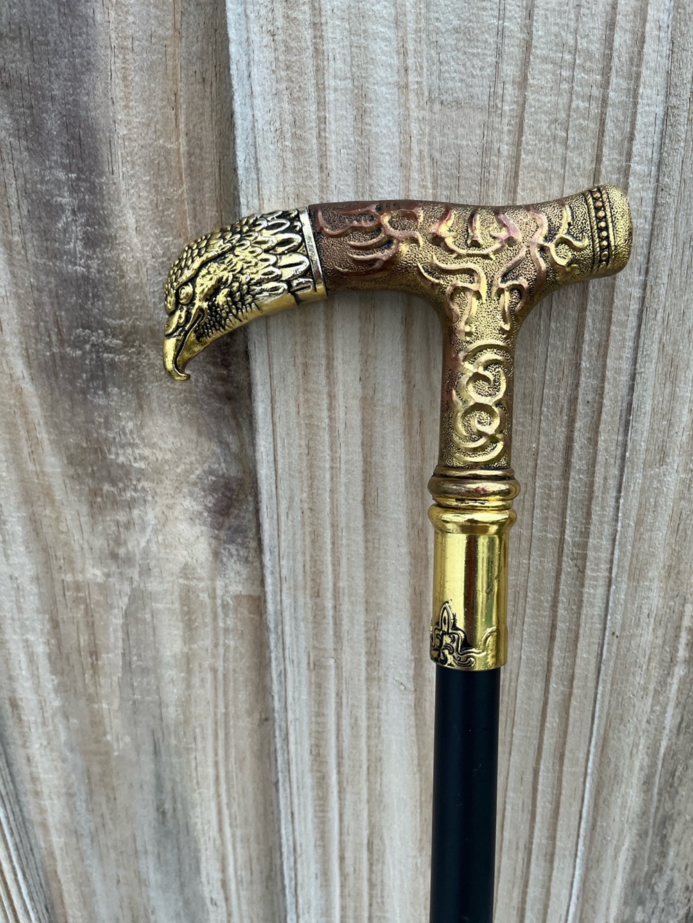 Elegant Brass Eagle Head Handle Walking Cane Black Shaft.